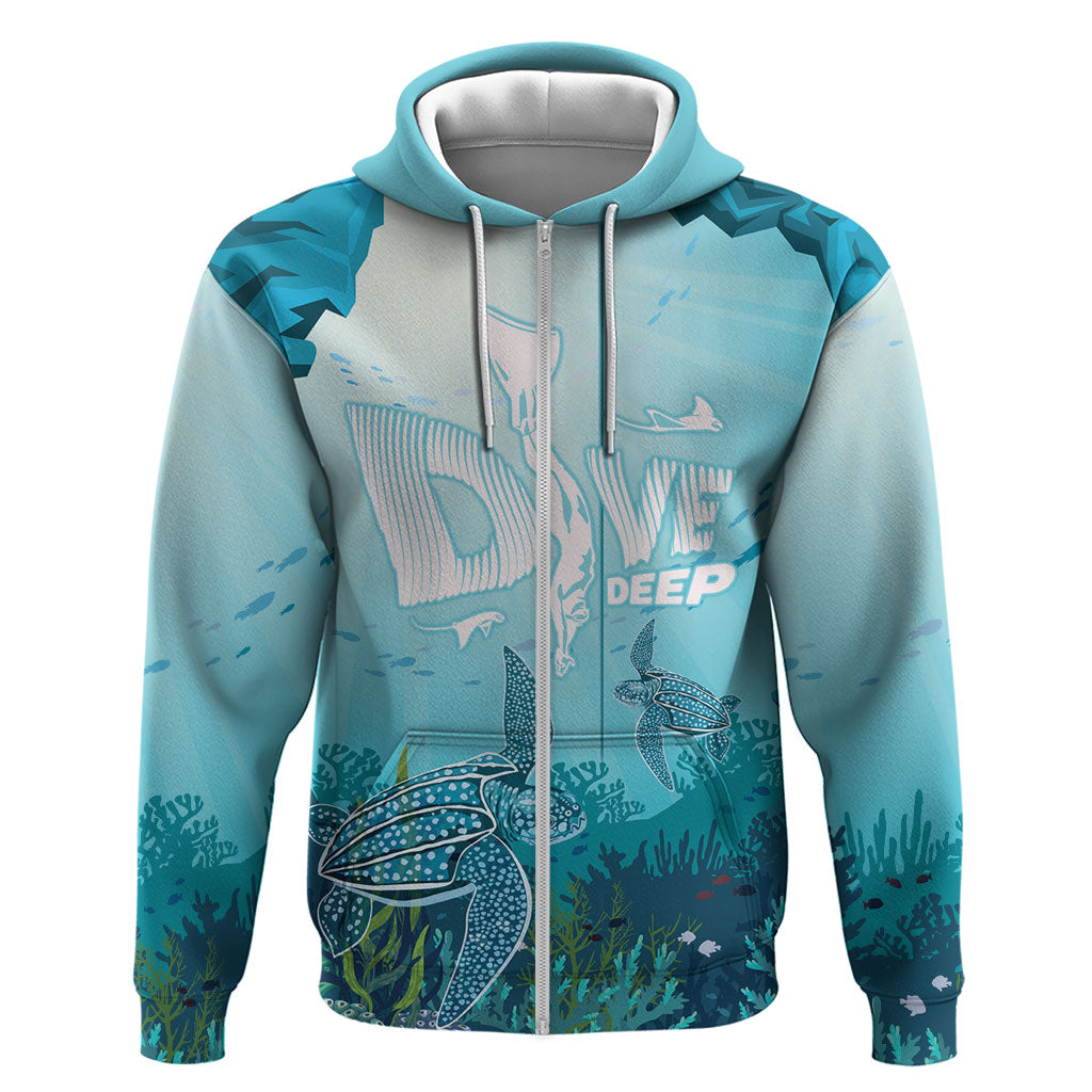 Personalized Dominica Freediving Zip Hoodie Leatherback Sea Turtle Ocean Style