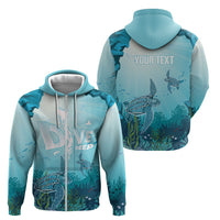 Personalized Dominica Freediving Zip Hoodie Leatherback Sea Turtle Ocean Style