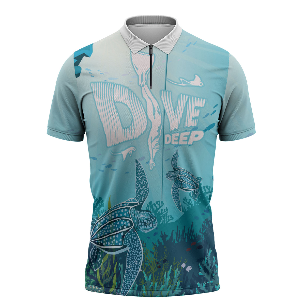 Personalized Dominica Freediving Zipper Polo Shirt Leatherback Sea Turtle Ocean Style