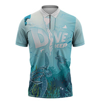 Personalized Dominica Freediving Zipper Polo Shirt Leatherback Sea Turtle Ocean Style