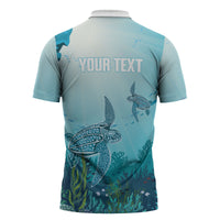 Personalized Dominica Freediving Zipper Polo Shirt Leatherback Sea Turtle Ocean Style