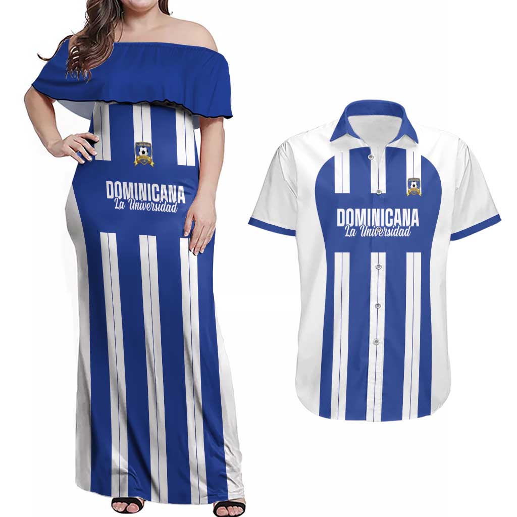 Universidad Dominican Republic Football Custom Couples Matching Off Shoulder Maxi Dress and Hawaiian Shirt 2025 Go Champions - Wonder Print Shop