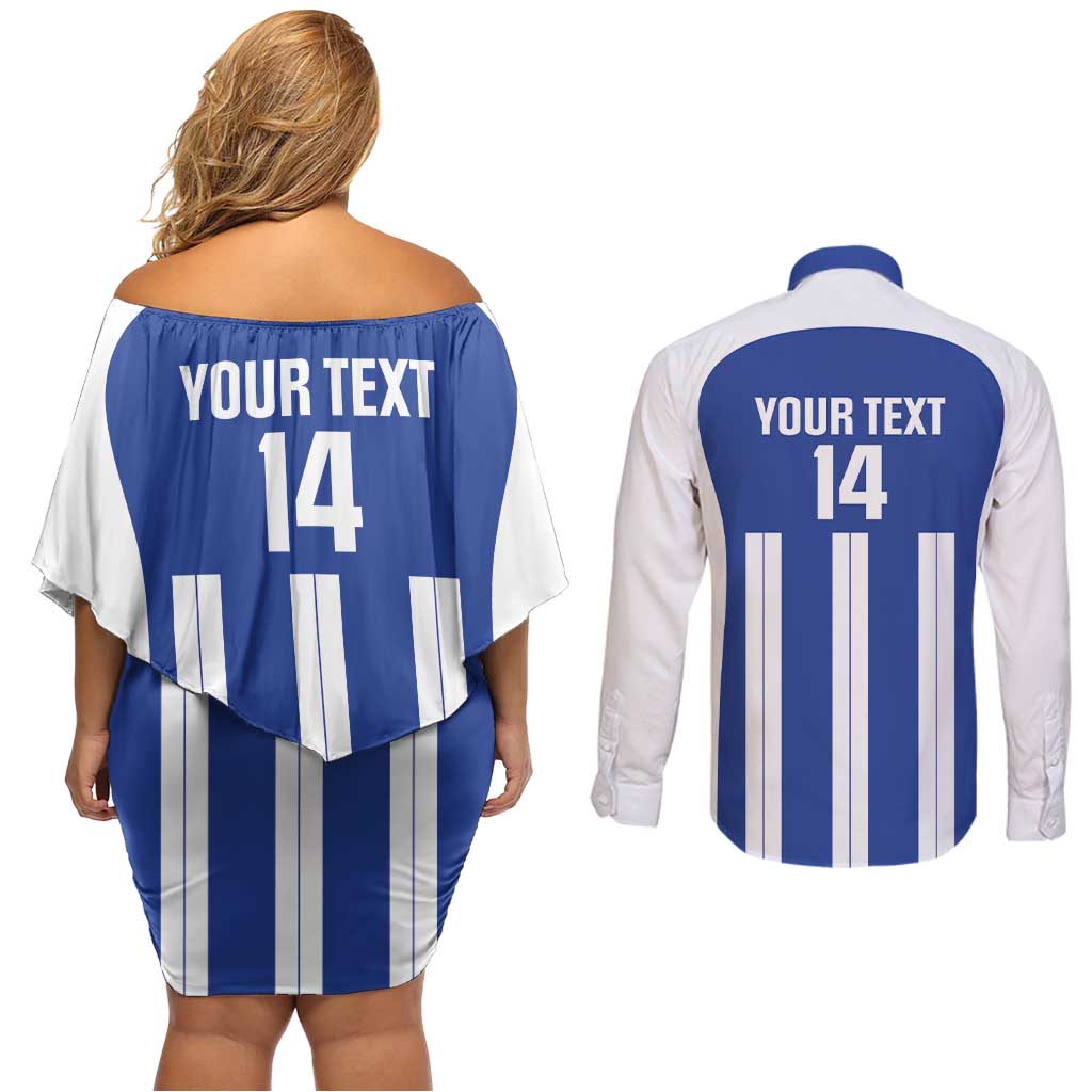 Universidad Dominican Republic Football Custom Couples Matching Off Shoulder Short Dress and Long Sleeve Button Shirt 2025 Go Champions - Wonder Print Shop