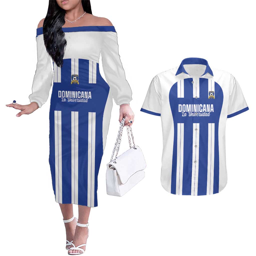 Universidad Dominican Republic Football Custom Couples Matching Off The Shoulder Long Sleeve Dress and Hawaiian Shirt 2025 Go Champions - Wonder Print Shop