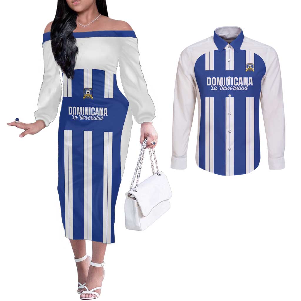 Universidad Dominican Republic Football Custom Couples Matching Off The Shoulder Long Sleeve Dress and Long Sleeve Button Shirt 2025 Go Champions - Wonder Print Shop