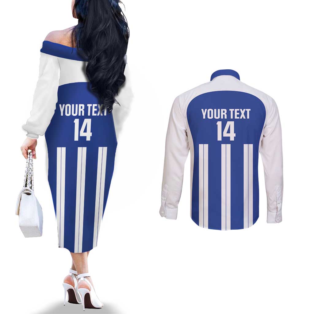 Universidad Dominican Republic Football Custom Couples Matching Off The Shoulder Long Sleeve Dress and Long Sleeve Button Shirt 2025 Go Champions - Wonder Print Shop