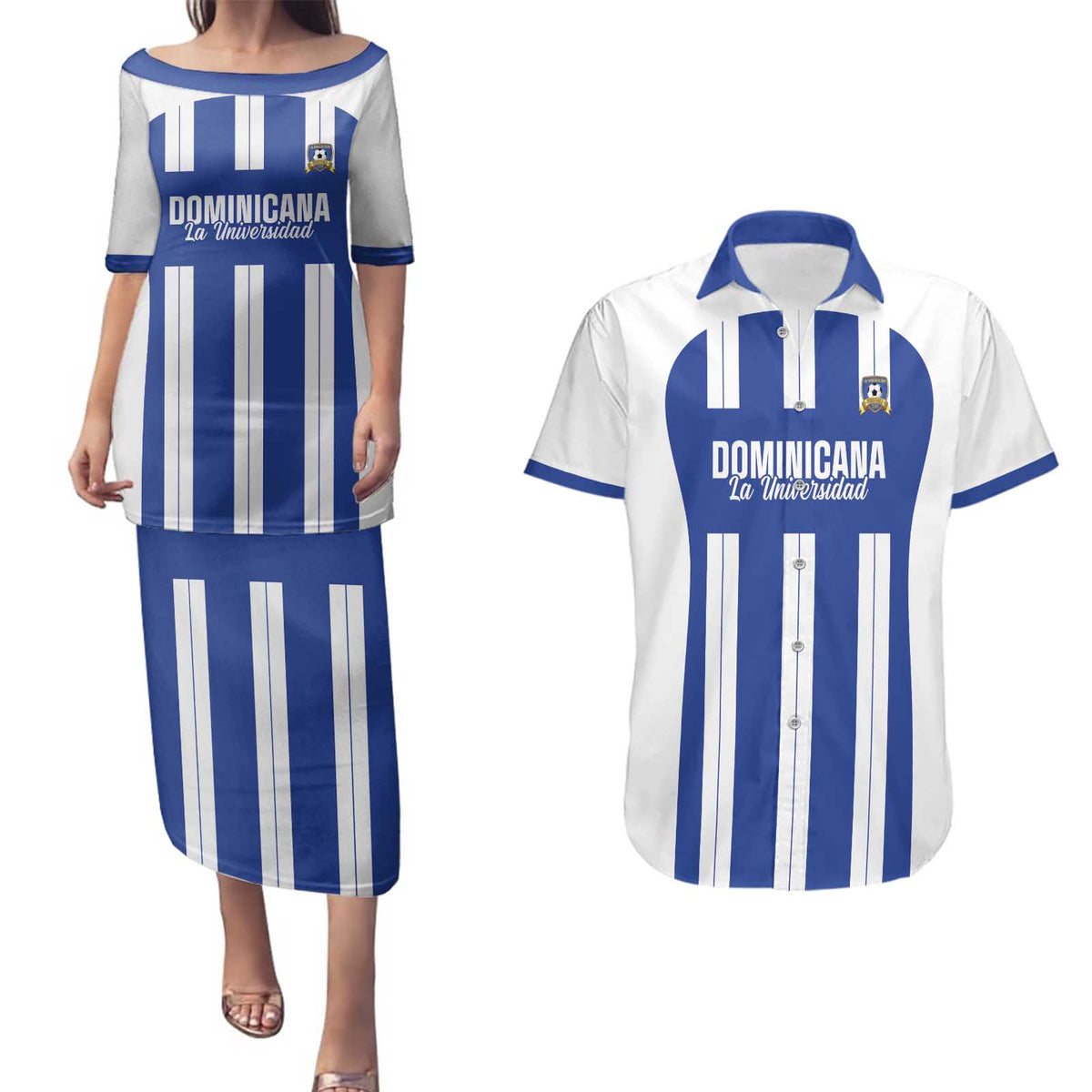 Universidad Dominican Republic Football Custom Couples Matching Puletasi and Hawaiian Shirt 2025 Go Champions - Wonder Print Shop