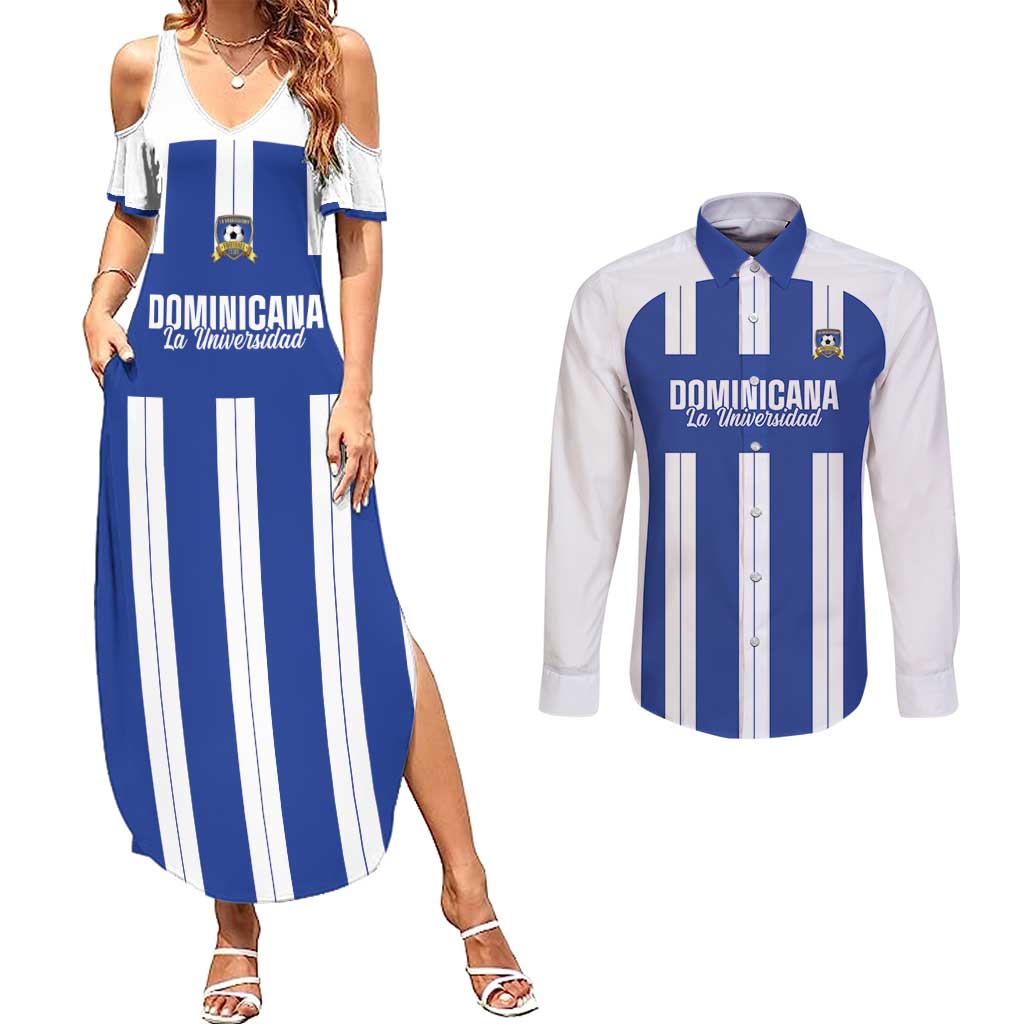 Universidad Dominican Republic Football Custom Couples Matching Summer Maxi Dress and Long Sleeve Button Shirt 2025 Go Champions - Wonder Print Shop