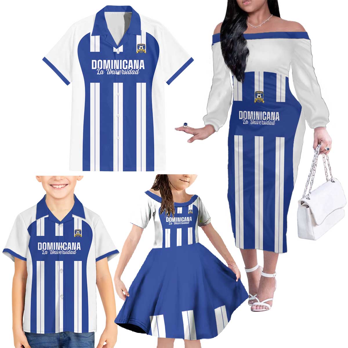 Universidad Dominican Republic Football Custom Family Matching Off The Shoulder Long Sleeve Dress and Hawaiian Shirt 2025 Go Champions - Wonder Print Shop