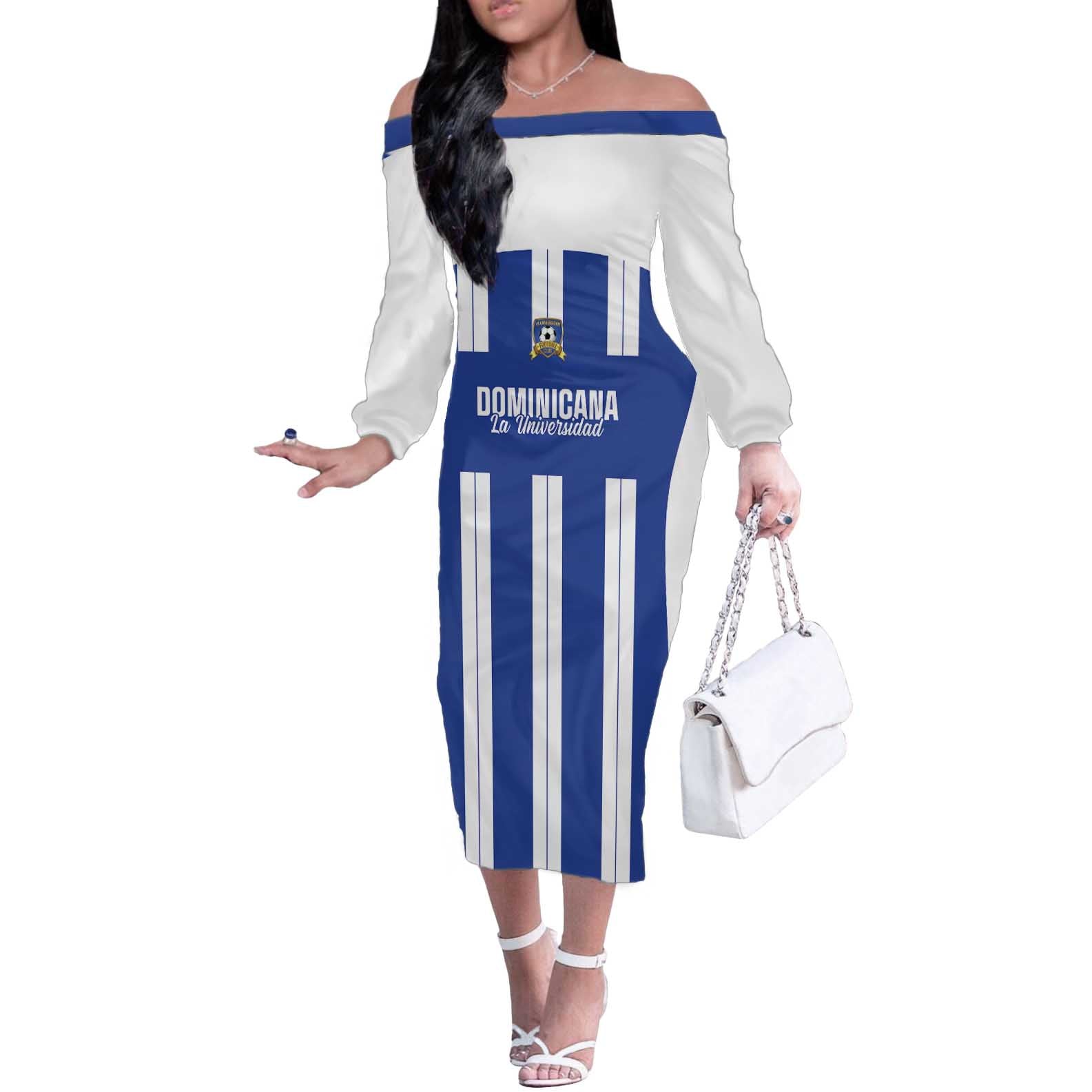 Universidad Dominican Republic Football Custom Off The Shoulder Long Sleeve Dress 2025 Go Champions - Wonder Print Shop