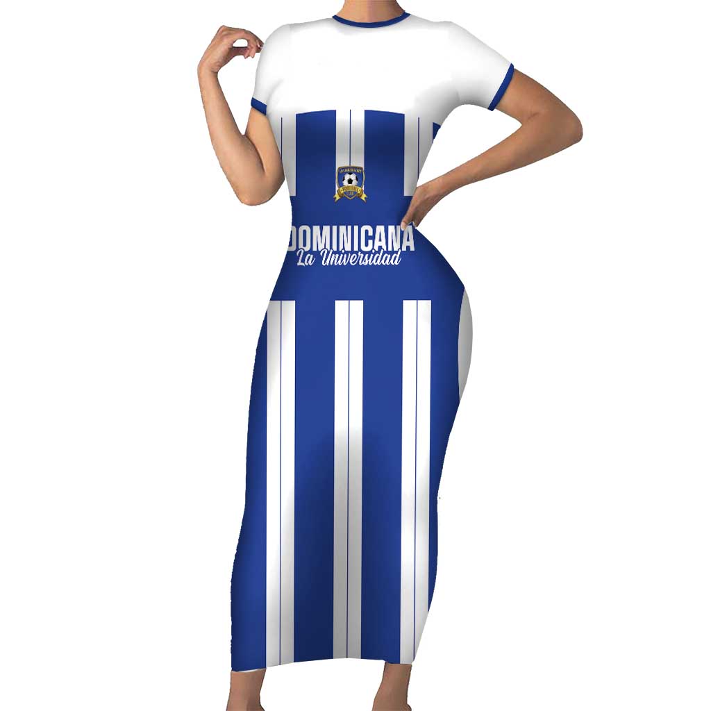 Universidad Dominican Republic Football Custom Short Sleeve Bodycon Dress 2025 Go Champions - Wonder Print Shop
