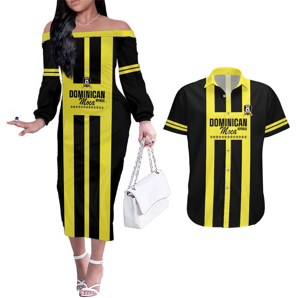 Moca Dominican Republic Football Custom Couples Matching Off The Shoulder Long Sleeve Dress and Hawaiian Shirt 2025 Come On The Cradle - Wonder Print Shop