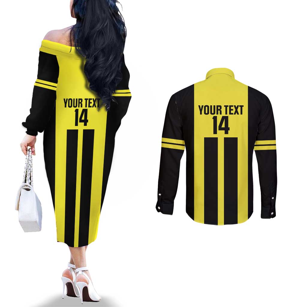 Moca Dominican Republic Football Custom Couples Matching Off The Shoulder Long Sleeve Dress and Long Sleeve Button Shirt 2025 Come On The Cradle - Wonder Print Shop