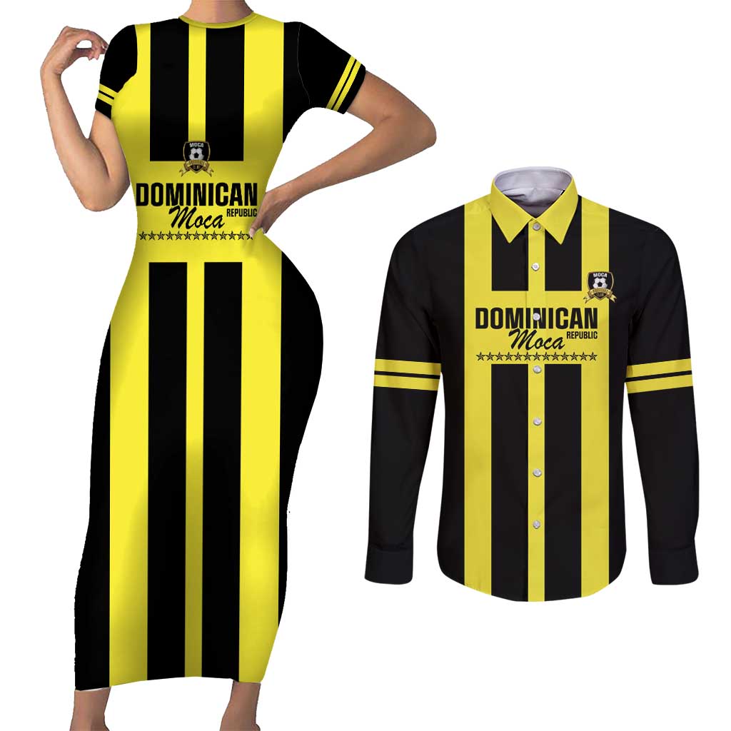 Moca Dominican Republic Football Custom Couples Matching Short Sleeve Bodycon Dress and Long Sleeve Button Shirt 2025 Come On The Cradle - Wonder Print Shop