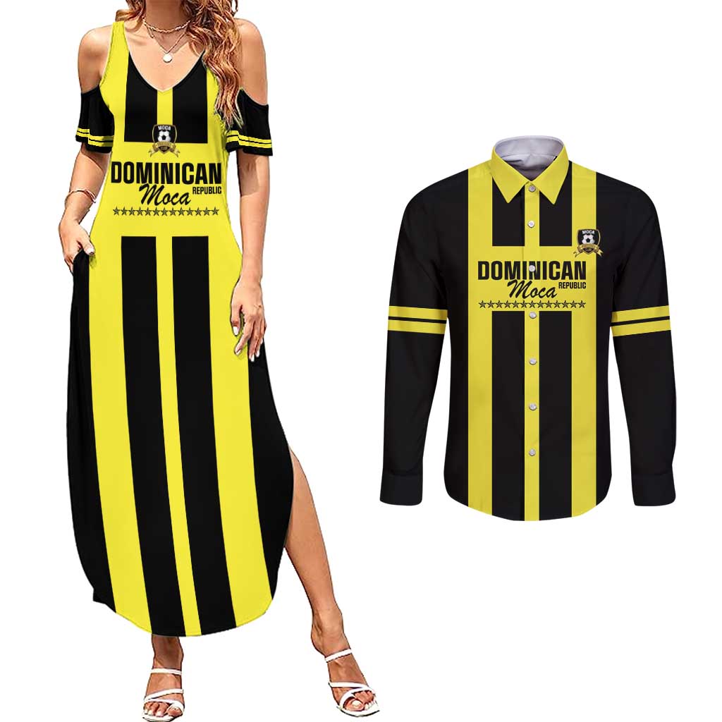 Moca Dominican Republic Football Custom Couples Matching Summer Maxi Dress and Long Sleeve Button Shirt 2025 Come On The Cradle - Wonder Print Shop