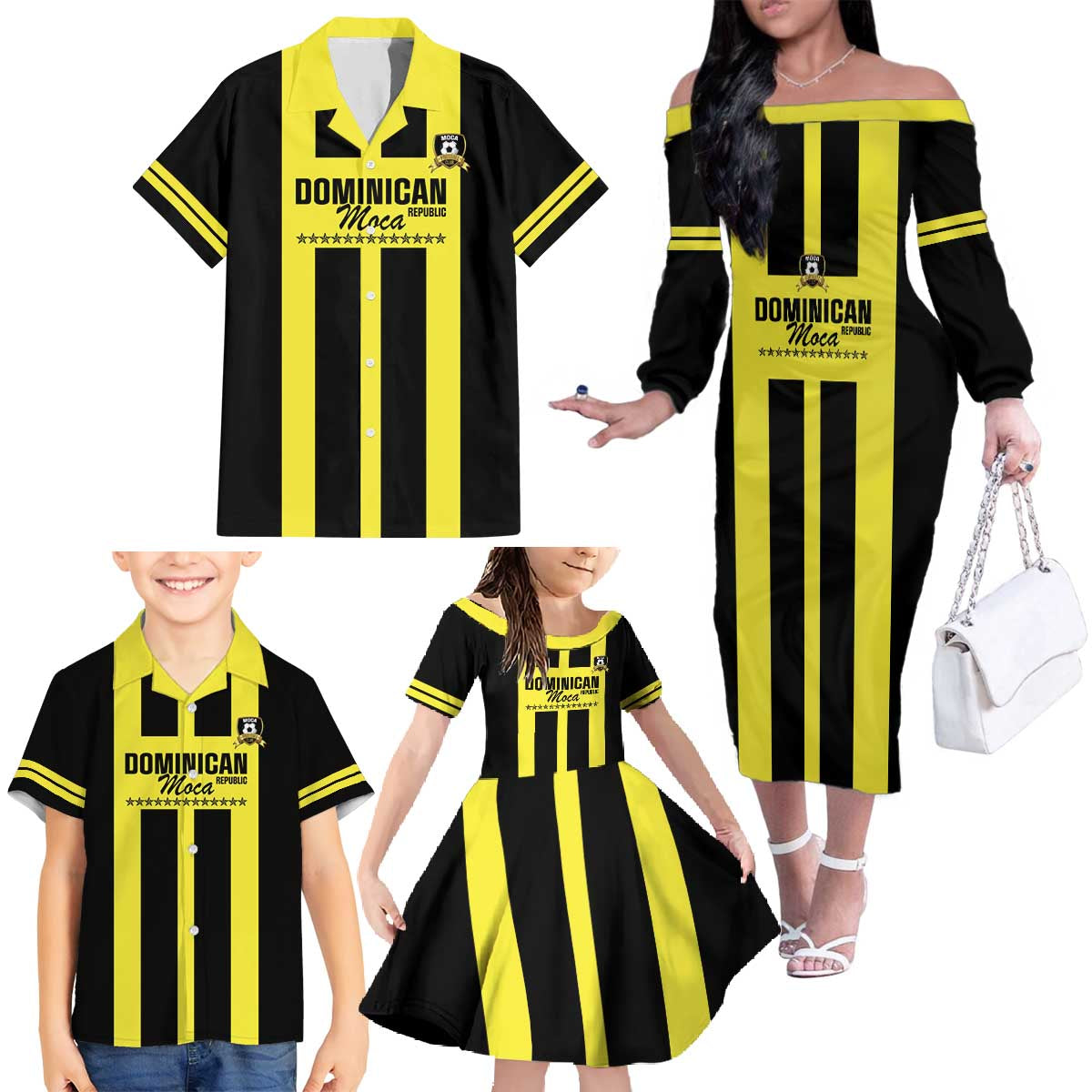 Moca Dominican Republic Football Custom Family Matching Off The Shoulder Long Sleeve Dress and Hawaiian Shirt 2025 Come On The Cradle - Wonder Print Shop