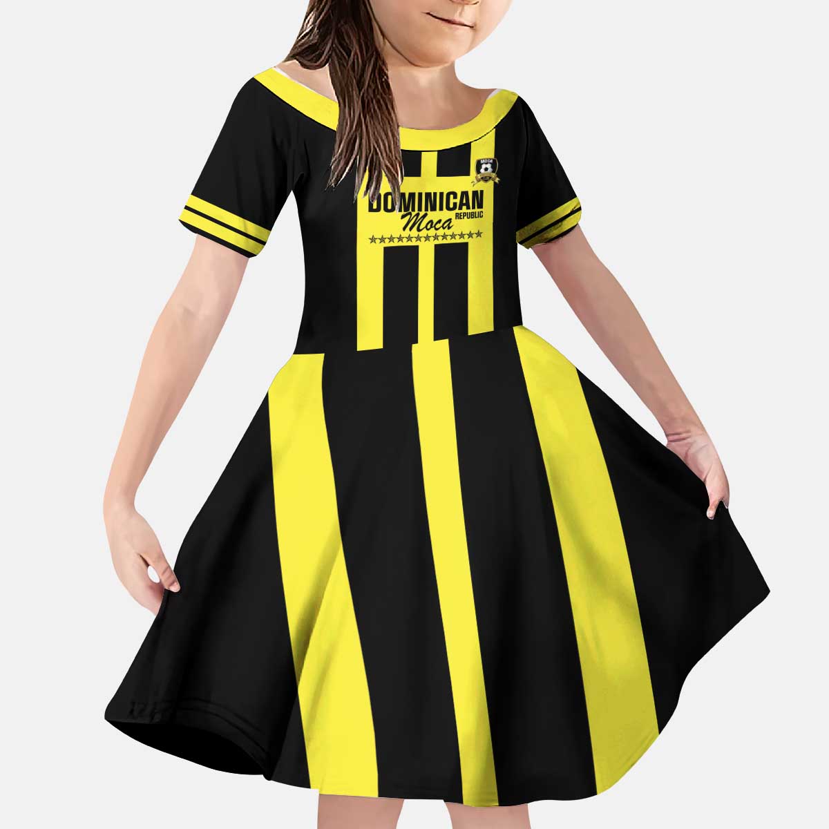 Moca Dominican Republic Football Custom Kid Short Sleeve Dress 2025 Come On The Cradle - Wonder Print Shop