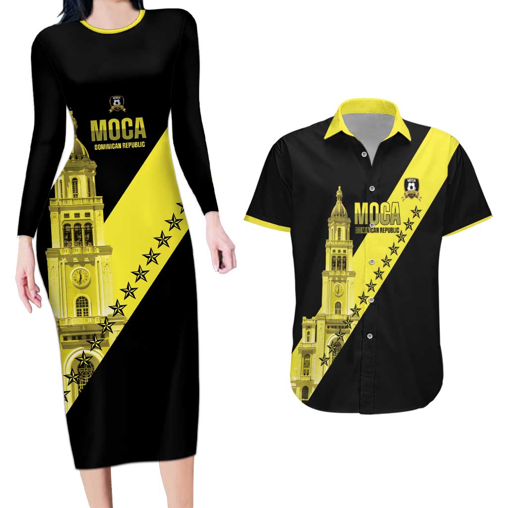 Cradle Of Dominican Republic Football Custom Couples Matching Long Sleeve Bodycon Dress and Hawaiian Shirt Go Moca Diagonal Style - Wonder Print Shop