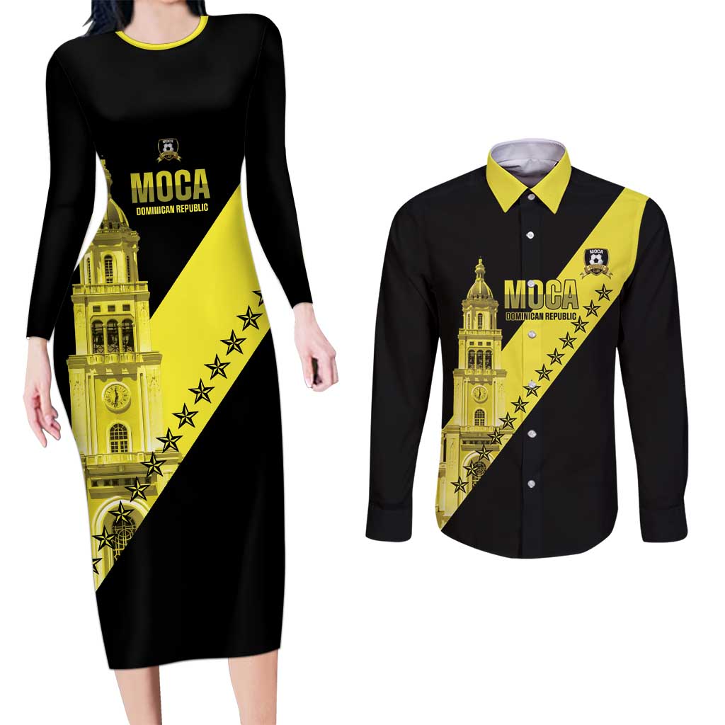 Cradle Of Dominican Republic Football Custom Couples Matching Long Sleeve Bodycon Dress and Long Sleeve Button Shirt Go Moca Diagonal Style - Wonder Print Shop