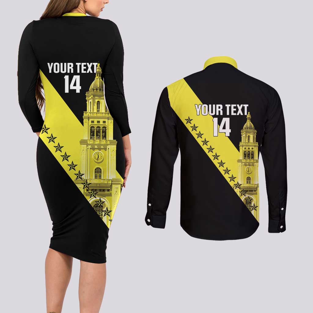 Cradle Of Dominican Republic Football Custom Couples Matching Long Sleeve Bodycon Dress and Long Sleeve Button Shirt Go Moca Diagonal Style - Wonder Print Shop