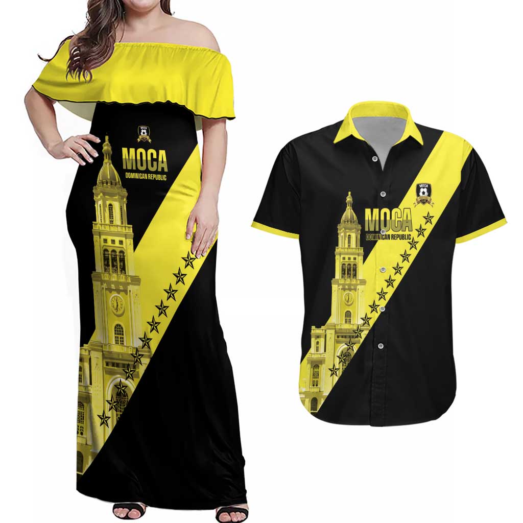 Cradle Of Dominican Republic Football Custom Couples Matching Off Shoulder Maxi Dress and Hawaiian Shirt Go Moca Diagonal Style - Wonder Print Shop