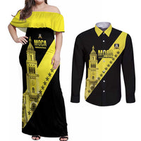 Cradle Of Dominican Republic Football Custom Couples Matching Off Shoulder Maxi Dress and Long Sleeve Button Shirt Go Moca Diagonal Style - Wonder Print Shop