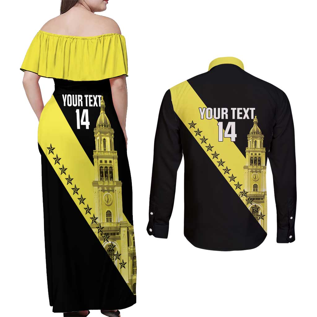 Cradle Of Dominican Republic Football Custom Couples Matching Off Shoulder Maxi Dress and Long Sleeve Button Shirt Go Moca Diagonal Style - Wonder Print Shop