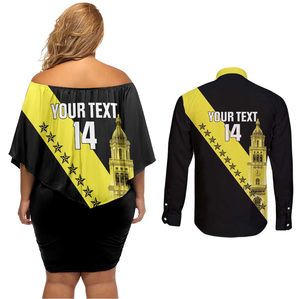 Cradle Of Dominican Republic Football Custom Couples Matching Off Shoulder Short Dress and Long Sleeve Button Shirt Go Moca Diagonal Style - Wonder Print Shop