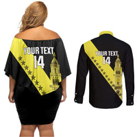 Cradle Of Dominican Republic Football Custom Couples Matching Off Shoulder Short Dress and Long Sleeve Button Shirt Go Moca Diagonal Style - Wonder Print Shop