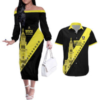 Cradle Of Dominican Republic Football Custom Couples Matching Off The Shoulder Long Sleeve Dress and Hawaiian Shirt Go Moca Diagonal Style - Wonder Print Shop