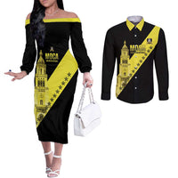 Cradle Of Dominican Republic Football Custom Couples Matching Off The Shoulder Long Sleeve Dress and Long Sleeve Button Shirt Go Moca Diagonal Style - Wonder Print Shop