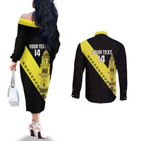 Cradle Of Dominican Republic Football Custom Couples Matching Off The Shoulder Long Sleeve Dress and Long Sleeve Button Shirt Go Moca Diagonal Style - Wonder Print Shop