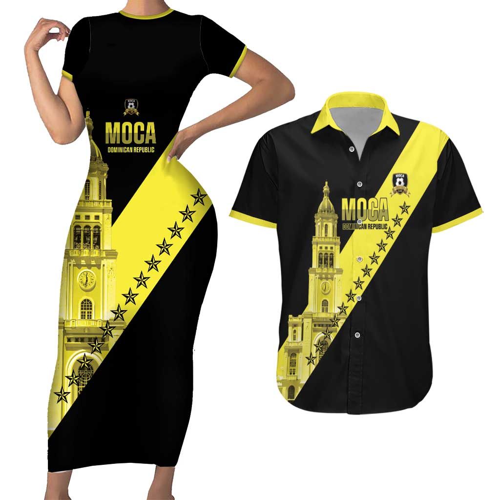 Cradle Of Dominican Republic Football Custom Couples Matching Short Sleeve Bodycon Dress and Hawaiian Shirt Go Moca Diagonal Style - Wonder Print Shop