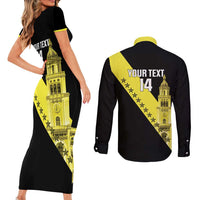 Cradle Of Dominican Republic Football Custom Couples Matching Short Sleeve Bodycon Dress and Long Sleeve Button Shirt Go Moca Diagonal Style - Wonder Print Shop