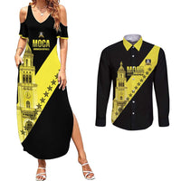 Cradle Of Dominican Republic Football Custom Couples Matching Summer Maxi Dress and Long Sleeve Button Shirt Go Moca Diagonal Style - Wonder Print Shop