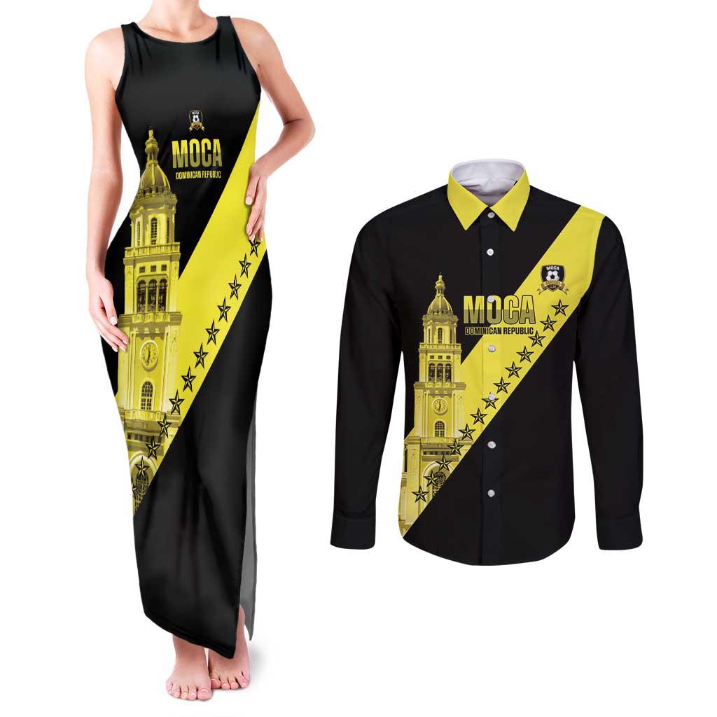 Cradle Of Dominican Republic Football Custom Couples Matching Tank Maxi Dress and Long Sleeve Button Shirt Go Moca Diagonal Style - Wonder Print Shop