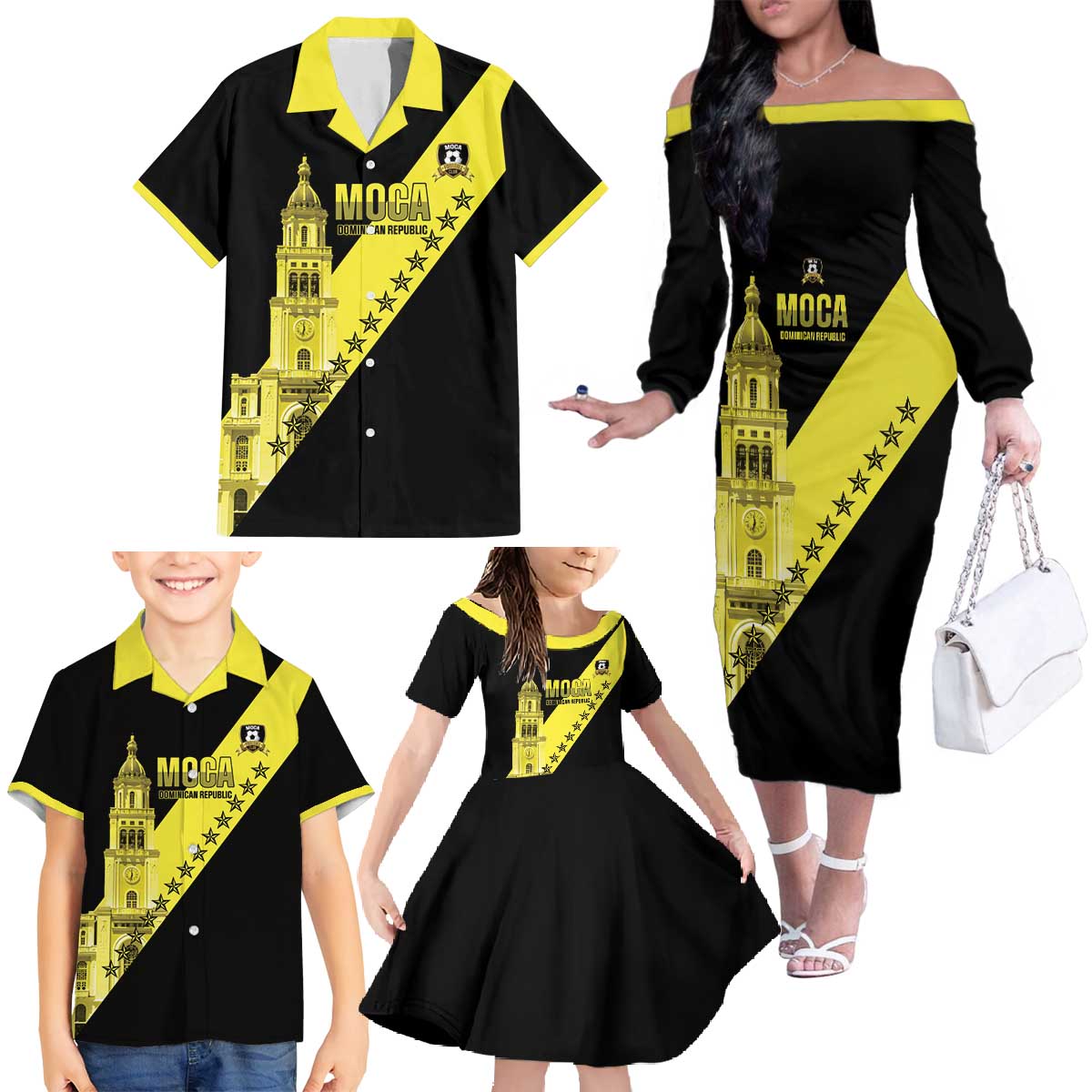 Cradle Of Dominican Republic Football Custom Family Matching Off The Shoulder Long Sleeve Dress and Hawaiian Shirt Go Moca Diagonal Style - Wonder Print Shop