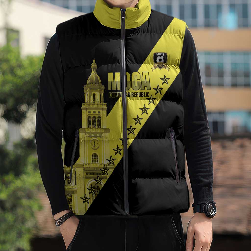 Cradle Of Dominican Republic Football Custom Sleeveless Puffer Jacket Go Moca Diagonal Style - Wonder Print Shop
