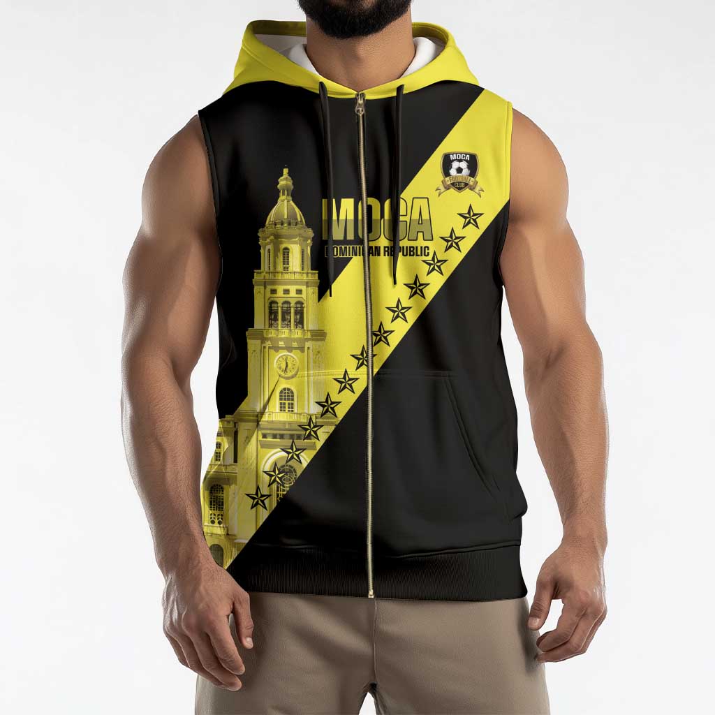 Cradle Of Dominican Republic Football Custom Sleeveless Zip Hoodie Go Moca Diagonal Style - Wonder Print Shop