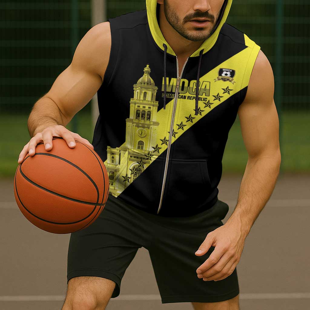 Cradle Of Dominican Republic Football Custom Sleeveless Zip Hoodie Go Moca Diagonal Style - Wonder Print Shop