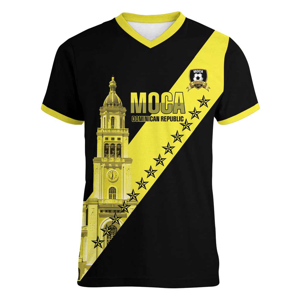 Cradle Of Dominican Republic Football Custom Women V-Neck T-Shirt Go Moca Diagonal Style - Wonder Print Shop