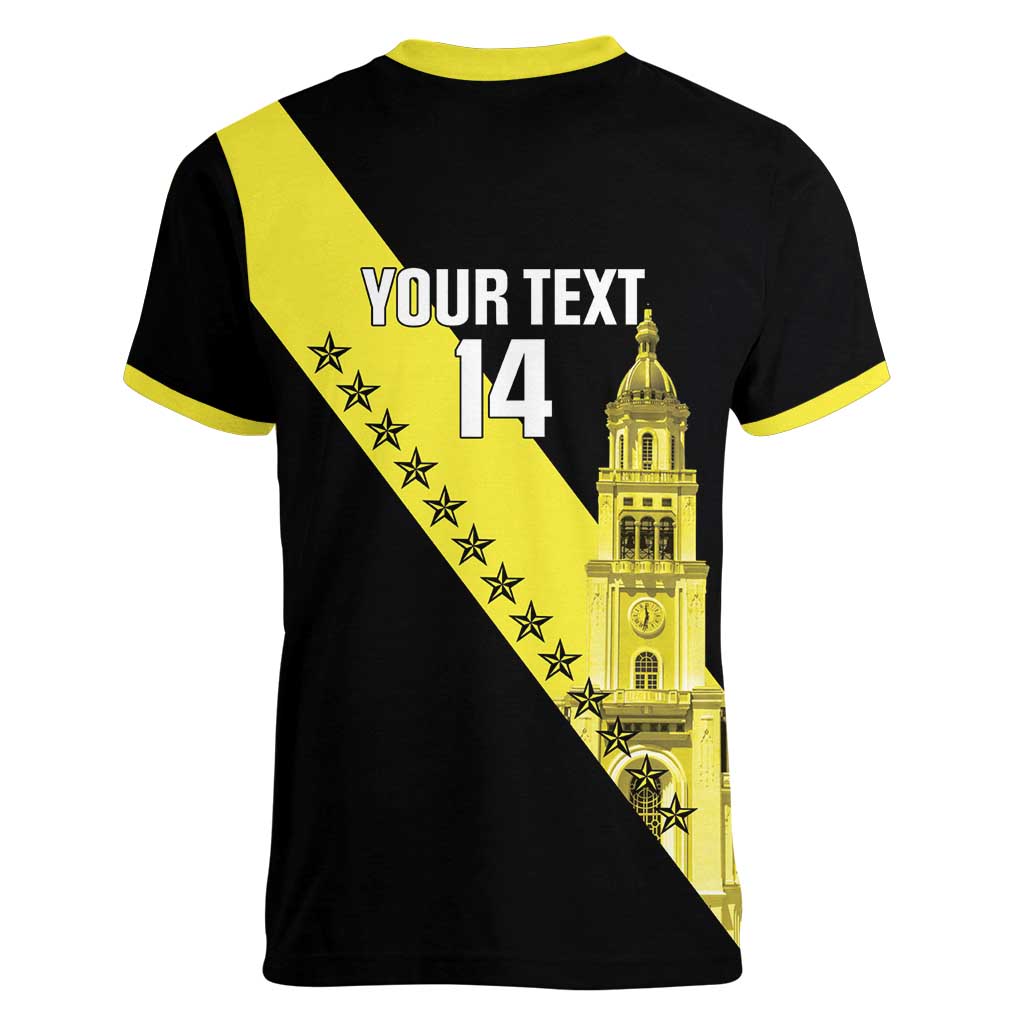 Cradle Of Dominican Republic Football Custom Women V-Neck T-Shirt Go Moca Diagonal Style - Wonder Print Shop