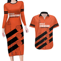 Cibao Dominican Republic Football Custom Couples Matching Long Sleeve Bodycon Dress and Hawaiian Shirt Vamos La Bestia Naranja - Wonder Print Shop