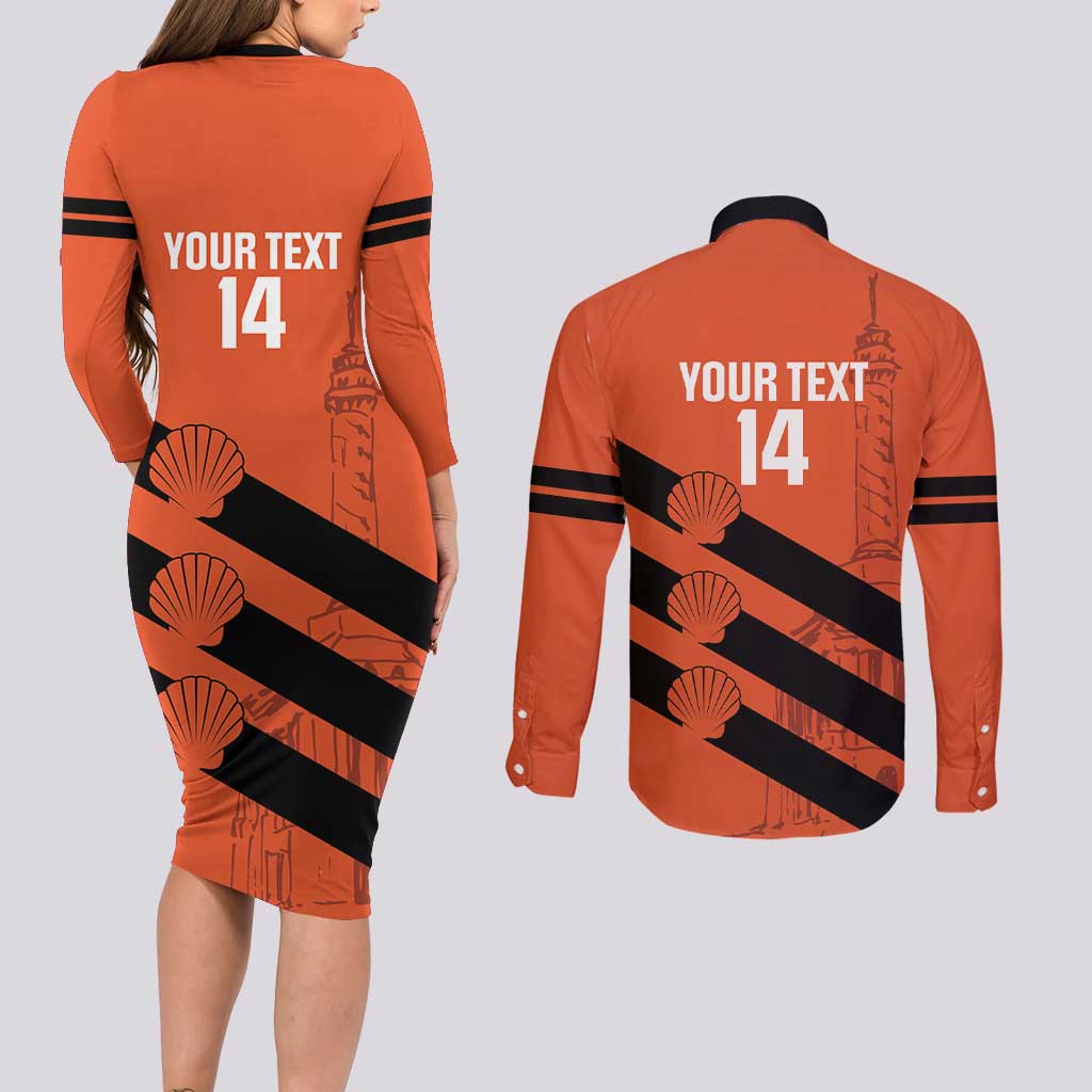 Cibao Dominican Republic Football Custom Couples Matching Long Sleeve Bodycon Dress and Long Sleeve Button Shirt Vamos La Bestia Naranja - Wonder Print Shop