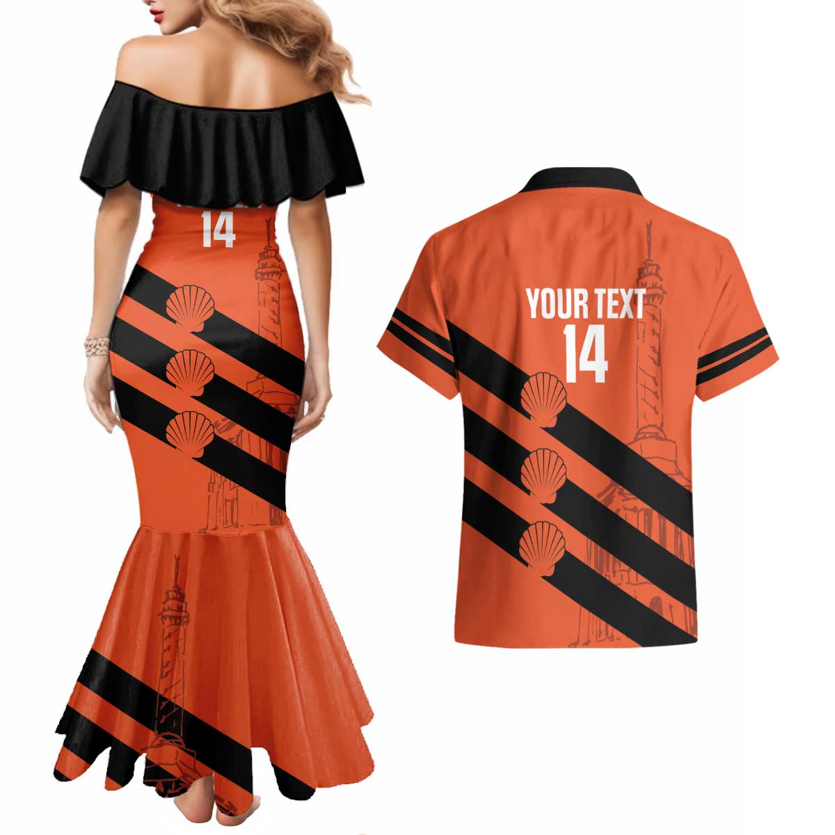 Cibao Dominican Republic Football Custom Couples Matching Mermaid Dress and Hawaiian Shirt Vamos La Bestia Naranja - Wonder Print Shop