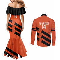 Cibao Dominican Republic Football Custom Couples Matching Mermaid Dress and Long Sleeve Button Shirt Vamos La Bestia Naranja - Wonder Print Shop