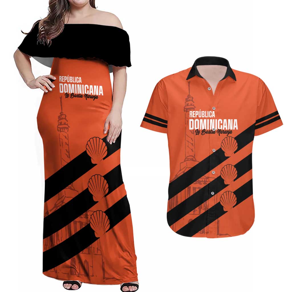 Cibao Dominican Republic Football Custom Couples Matching Off Shoulder Maxi Dress and Hawaiian Shirt Vamos La Bestia Naranja - Wonder Print Shop