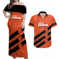 Cibao Dominican Republic Football Custom Couples Matching Off Shoulder Maxi Dress and Hawaiian Shirt Vamos La Bestia Naranja - Wonder Print Shop