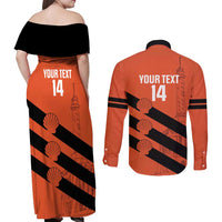 Cibao Dominican Republic Football Custom Couples Matching Off Shoulder Maxi Dress and Long Sleeve Button Shirt Vamos La Bestia Naranja - Wonder Print Shop