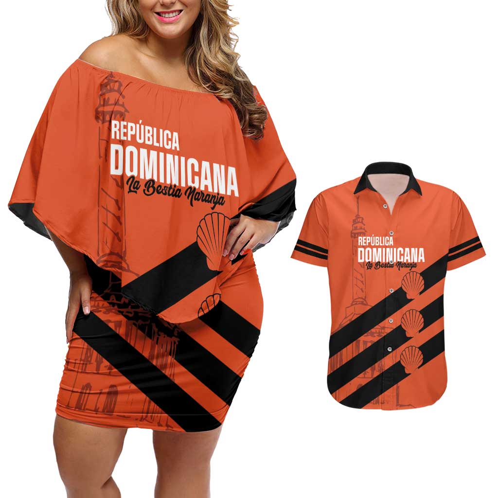 Cibao Dominican Republic Football Custom Couples Matching Off Shoulder Short Dress and Hawaiian Shirt Vamos La Bestia Naranja - Wonder Print Shop